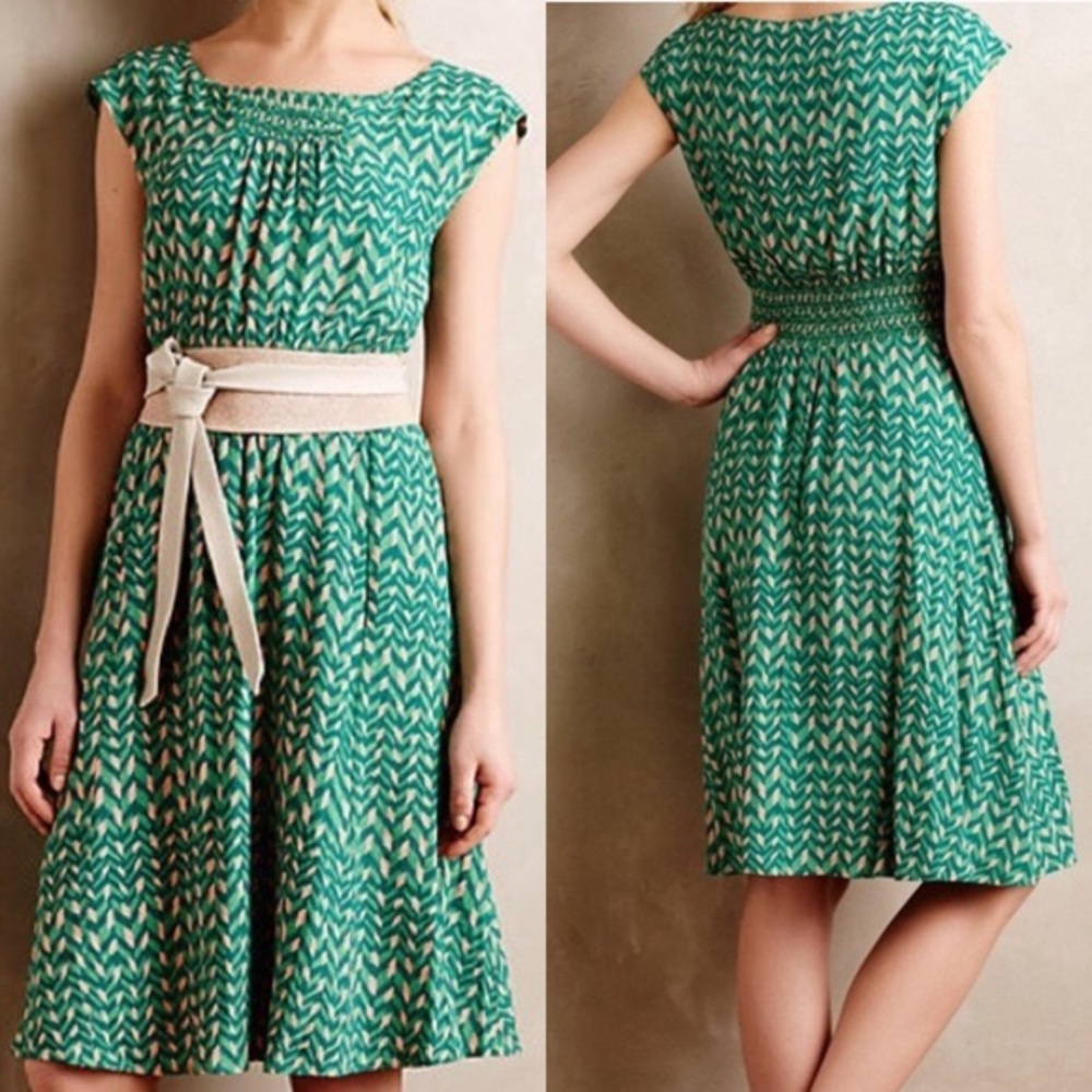 Maeve Anthropologie Evelina Smocked Green Dress - Picture 3 of 6